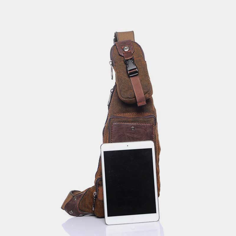 Vintage Canvas Sling Bag for Men - Black & Saddle Brown Crossbody Business Bag - VOTVO