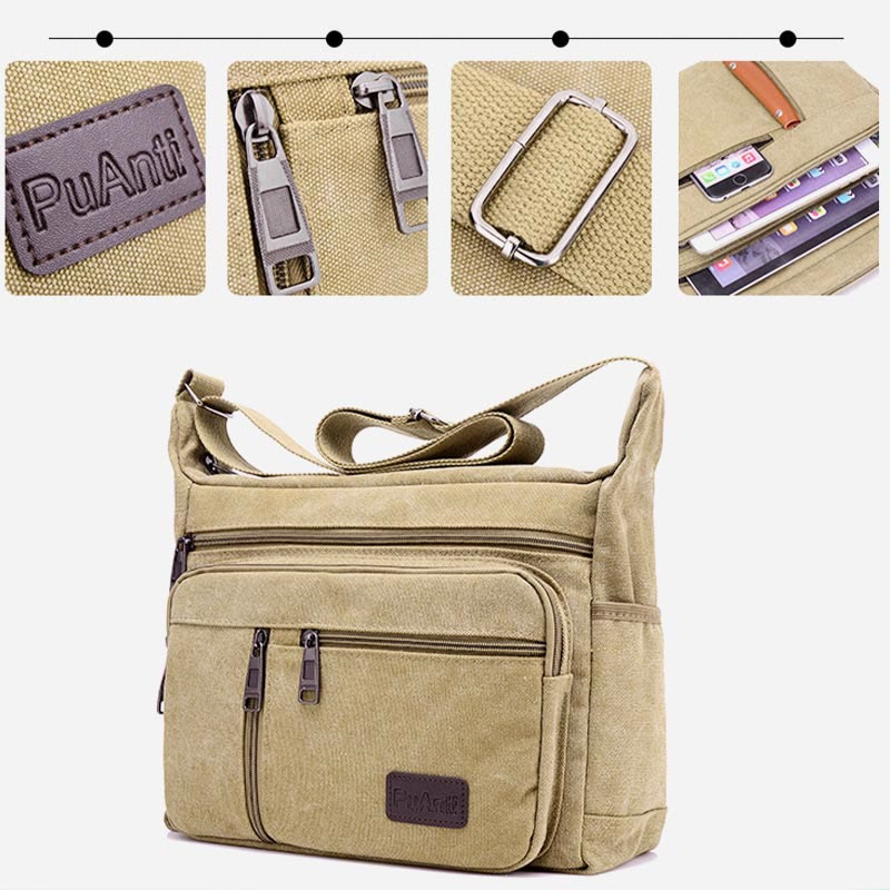 Borsa a tracolla da uomo | Borsa a tracolla vintage in tela per esterni