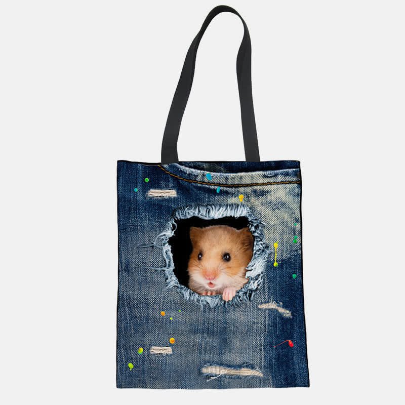 Unisex Cute Pets Print Tote Bag – Reusable Shopping Shoulder Bag for Daily Use - VOTVO