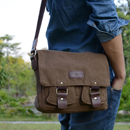 Bolso bandolera de lona para hombre: bandolera vintage multibolsillos
