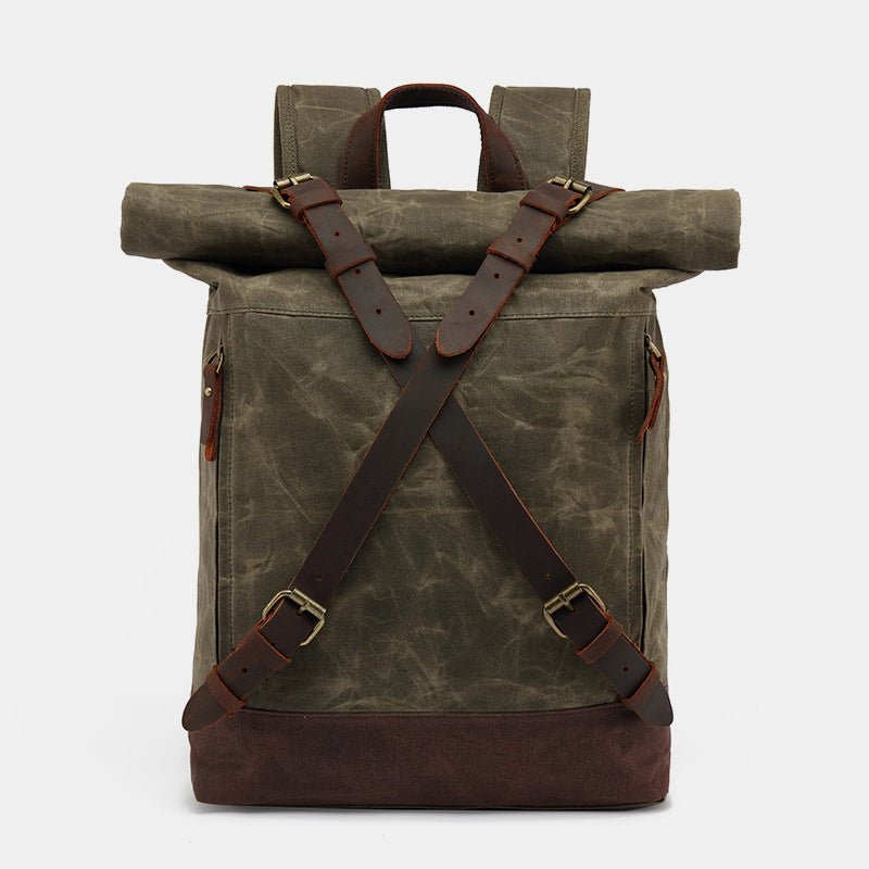 Unisxe Leather Canvas Waxed Backpack Travel Rucksack Waterproof Laptop Bag - VOTVO