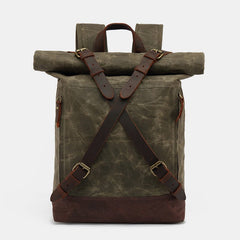 Unisxe Leather Canvas Waxed Backpack Travel Rucksack Waterproof Laptop Bag - VOTVO