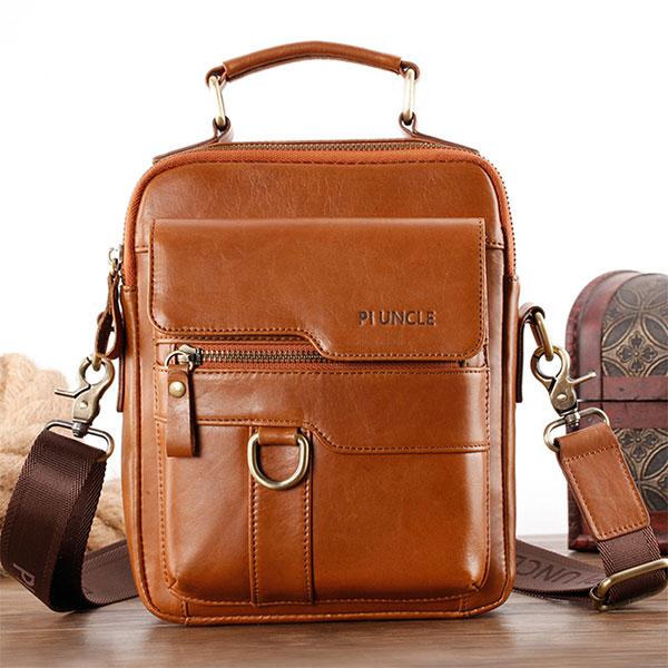 Borsa a tracolla casual vintage in vera pelle per uomo - Tracolla regolabile e tasche multiple