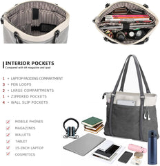 Women Laptop Tote Bag for Work – Lightweight Splice Canvas 15.6 Inch Handbag Purse