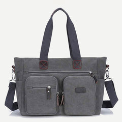 Multi - Pocket Canvas Tote Handbag for Women & Men – Retro Laptop Bag with Adjustable Straps - VOTVO