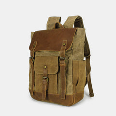 Vintage Canvas Backpack with Genuine Leather Accents – Casual Laptop Travel Rucksack for Men & Women