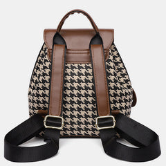 Women's Mini Backpack Purse with Houndstooth Print – Flap Daypack Leather Shoulder Bag