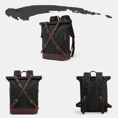 Unisxe Leather Canvas Waxed Backpack Travel Rucksack Waterproof Laptop Bag - VOTVO