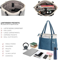 Women Laptop Tote Bag for Work – Lightweight Splice Canvas 15.6 Inch Handbag Purse