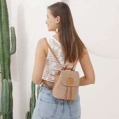 Women’s Straw Backpack – Summer Beach Woven Drawstring Handbag - VOTVO