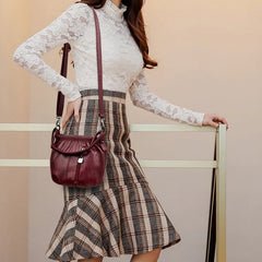 Pleated Bucket Leather Handbag – Casual Soft Shoulder Bag for Women