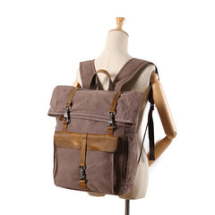 Unisex Canvas & Leather Hiking Travel Backpack – Durable Rucksack School Bag Daypack