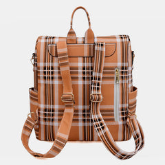 Women’s Plaid Leather Backpack – Multifunctional Daypack with Shoulder Strap
