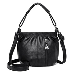 Pleated Bucket Leather Handbag – Casual Soft Shoulder Bag for Women
