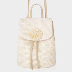 Women’s Straw Backpack – Summer Beach Woven Drawstring Handbag - VOTVO