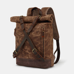 Unisxe Leather Canvas Waxed Backpack Travel Rucksack Waterproof Laptop Bag - VOTVO