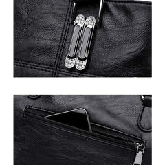 Triple Compartment Women’s Leather Tote Shoulder Handbag with Crossbody Strap