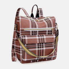 Women’s Plaid Leather Backpack – Multifunctional Daypack with Shoulder Strap