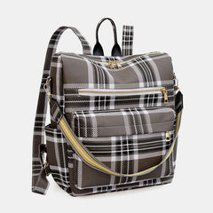 Women’s Plaid Leather Backpack – Multifunctional Daypack with Shoulder Strap