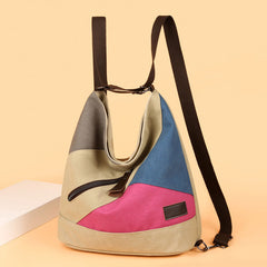 Women's Color Block Canvas Backpack – Tote Shoulder Hobo Bag Rucksack