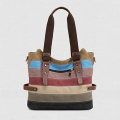 Multifunction Color Block Canvas Tote Bag | Hobo Shoulder Bag & Crossbody Purse - VOTVO