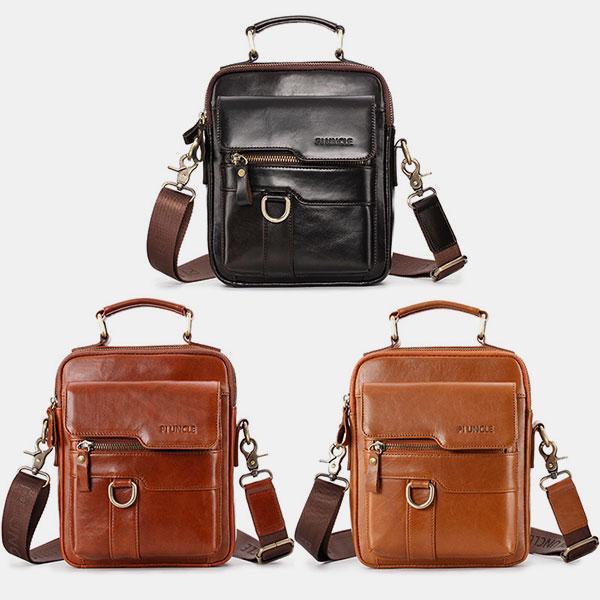 Borsa a tracolla casual vintage in vera pelle per uomo - Tracolla regolabile e tasche multiple