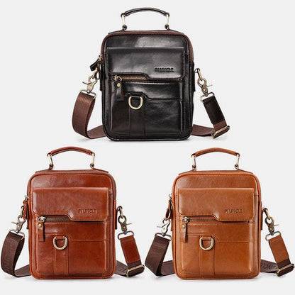Borsa a tracolla casual vintage in vera pelle per uomo - Tracolla regolabile e tasche multiple