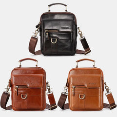 Lässige Vintage-Umhängetasche aus echtem Leder für Herren – Verstellbarer Riemen und mehrere Taschen