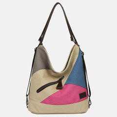 Women's Color Block Canvas Backpack – Tote Shoulder Hobo Bag Rucksack