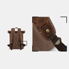 Unisxe Leather Canvas Waxed Backpack Travel Rucksack Waterproof Laptop Bag - VOTVO