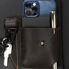 Vintage Leather Waist Phone Bag with Keychain | Outdoor Activity & Daily Use | Genuine Leather