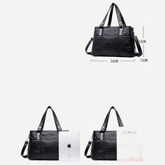 Triple Compartment Women’s Leather Tote Shoulder Handbag with Crossbody Strap