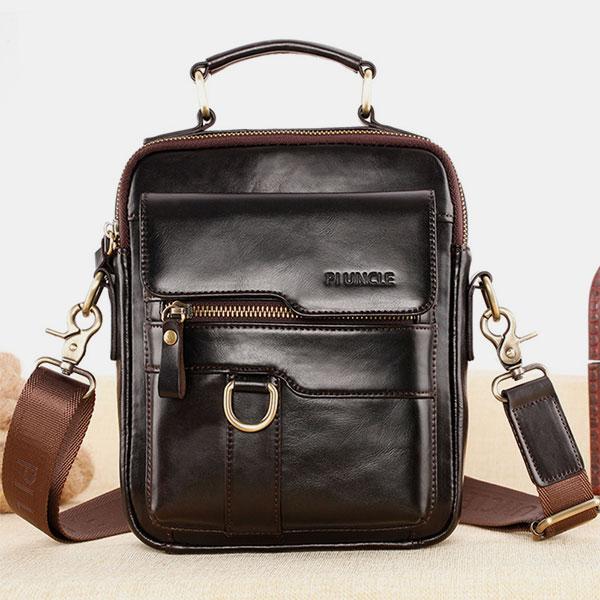 Borsa a tracolla casual vintage in vera pelle per uomo - Tracolla regolabile e tasche multiple