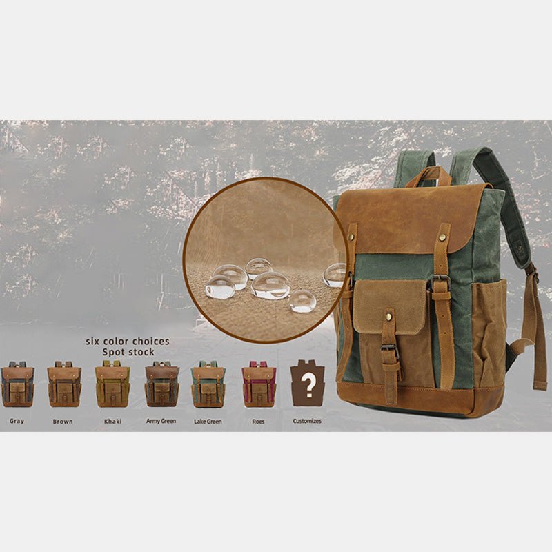 Vintage Canvas Backpack with Genuine Leather Accents – Casual Laptop Travel Rucksack for Men & Women - VOTVO