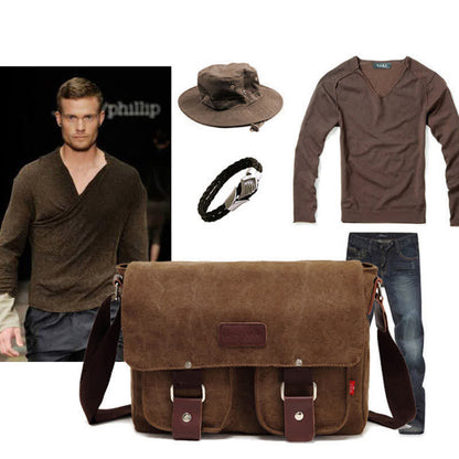 Bolso bandolera de lona para hombre: bandolera vintage multibolsillos