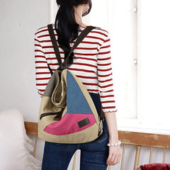 Women's Color Block Canvas Backpack – Tote Shoulder Hobo Bag Rucksack