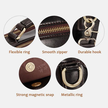 Borsa a tracolla casual vintage in vera pelle per uomo - Tracolla regolabile e tasche multiple