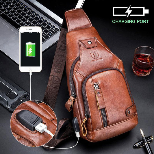 USB Charging Real Leather Sling Bag for Men – Crossbody Shoulder Bag with Adjustable Straps - VOTVO