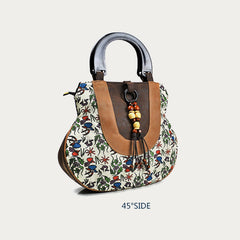 Top-Handle Bag for Women - Ethnic Style Printed Canvas Handbag
