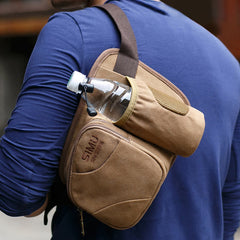 Small Waist Bag for Men – Outdoor Riding Canvas Sports Bag with Bottle Pocket