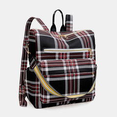 Women’s Plaid Leather Backpack – Multifunctional Daypack with Shoulder Strap