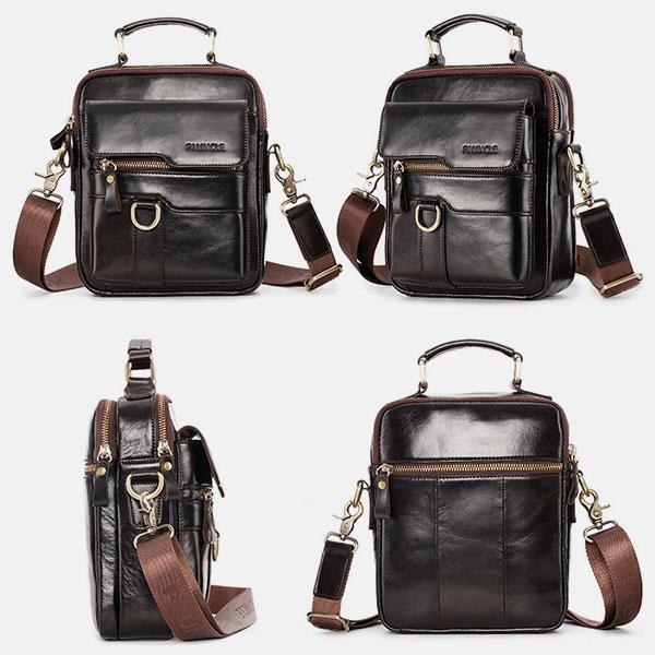 Borsa a tracolla casual vintage in vera pelle per uomo - Tracolla regolabile e tasche multiple