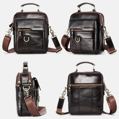 Borsa a tracolla casual vintage in vera pelle per uomo - Tracolla regolabile e tasche multiple