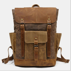 Vintage Canvas Backpack with Genuine Leather Accents – Casual Laptop Travel Rucksack for Men & Women - VOTVO