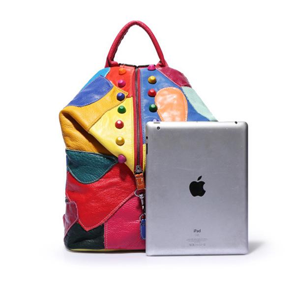 Women's Genuine Leather Splice Rivet Backpack - Stylish & Durable Shoulder Bag for School, Travel, & Daily Use - VOTVO