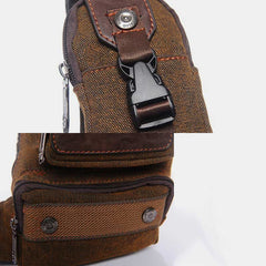 Vintage Canvas Sling Bag for Men - Black & Saddle Brown Crossbody Business Bag - VOTVO