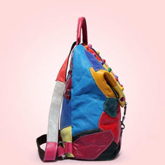 Women's Genuine Leather Splice Rivet Backpack - Stylish & Durable Shoulder Bag for School, Travel, & Daily Use - VOTVO