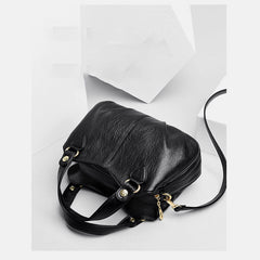 Women's Triple Compartment Satchel Leather Top-Handle Purse – Crossbody Handbag with Adjustable Strap