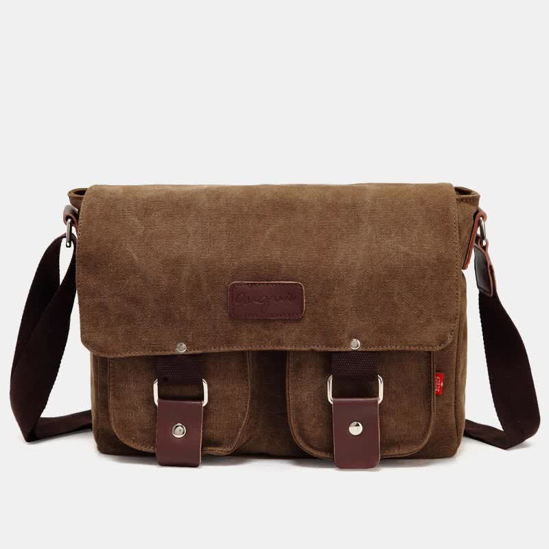 Bolso bandolera de lona para hombre: bandolera vintage multibolsillos