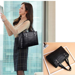 Triple Compartment Women’s Leather Tote Shoulder Handbag with Crossbody Strap